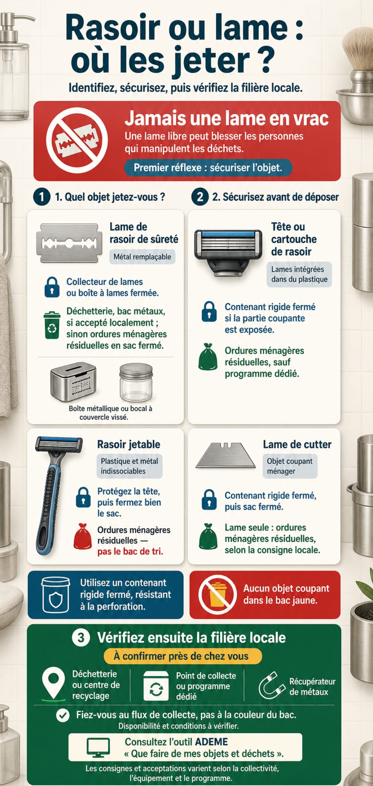 Où jeter lame de rasoir : tri sécurisé